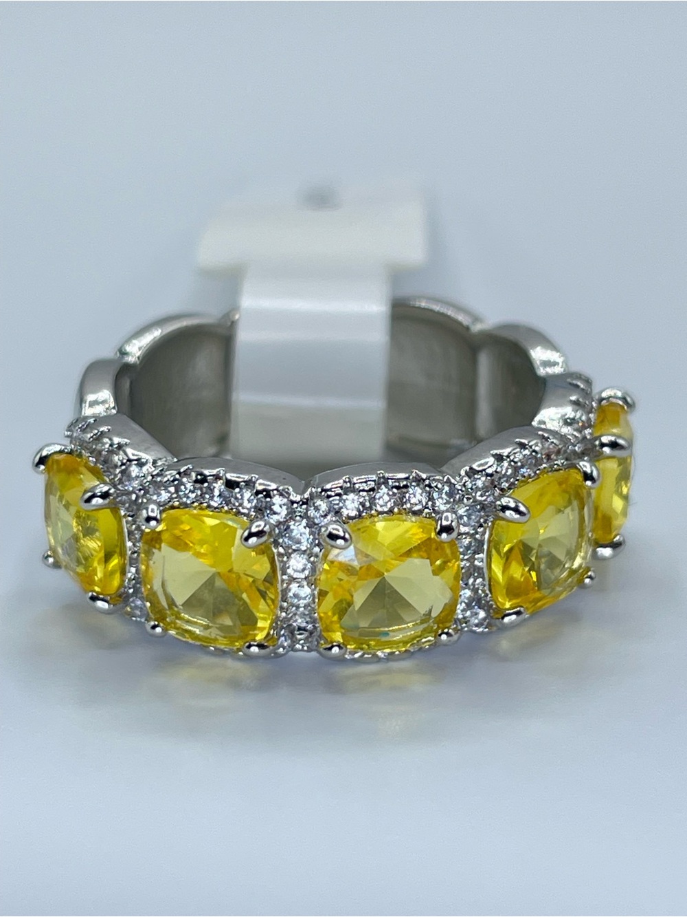 Swarovski Crystal Elements Canary Yellow Crystal Half Eternity Band Ring Sz 9